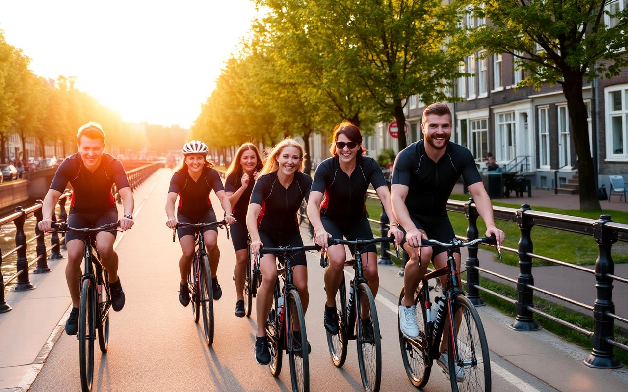 Groep fietsers in Amsterdam